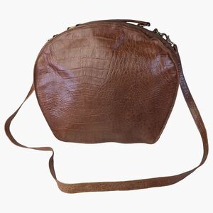 Vintage Creeds Made In Italy Croc Embossed Leather Crossbody Bag, Brown